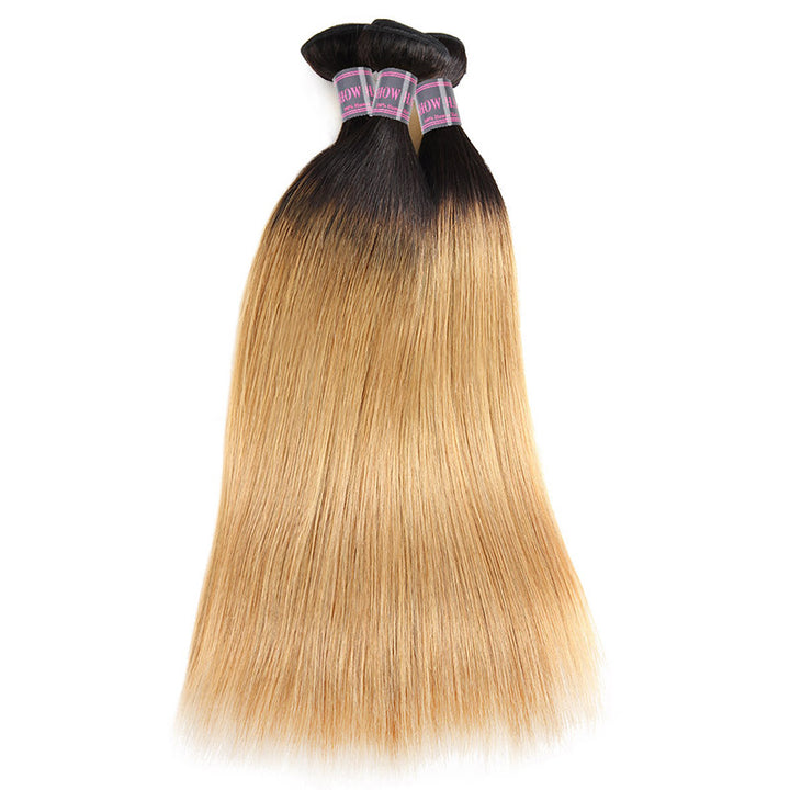 Ishow Ombre 100% Virgin Remy Human Hair Straight 3 Bundles With 4x4 Lace Closure - IshowVirginHair