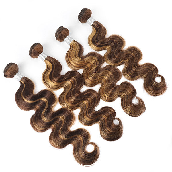 Ishow Hair Honey Blonde P4/27 Color Highlights Body Wave Human Hair Weave 4 Bundles - IshowHair