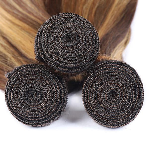 Brazilian Honey Blonde P4/27 Color Straight Hair Weave Hair 3 Bundles, 100% Unprocessed Highlights Human Hair Extensions - IshowHair