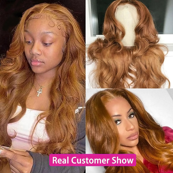 Honey Blonde Lace Front Wigs 30Inch Body Wave Colored Wigs 13x4 HD Transparent Front Wigs