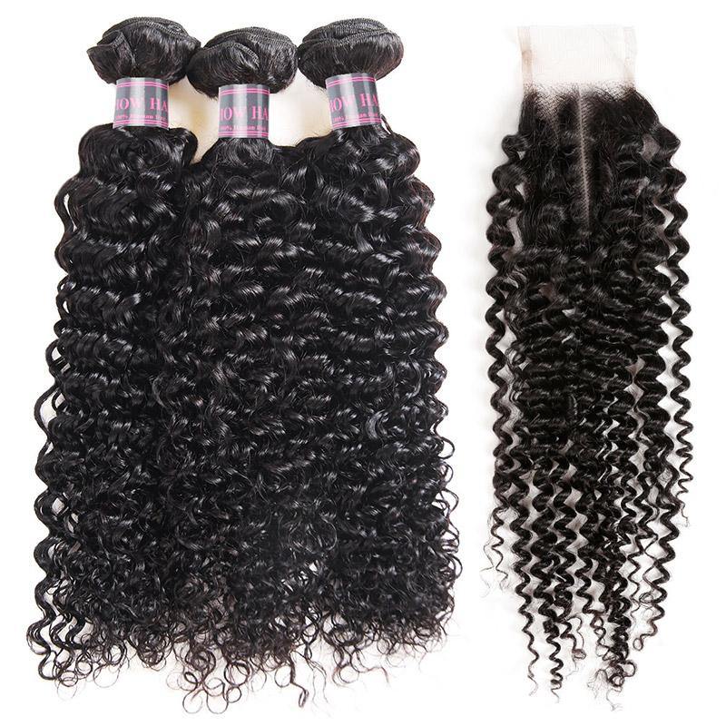 Brazilian Curly Wave 100% Human Hair Bundles With 2*4 Closure Swiss Lace - IshowVirginHair