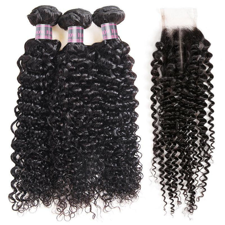 Brazilian Curly Wave 100% Human Hair Bundles With 2*4 Closure Swiss Lace - IshowVirginHair