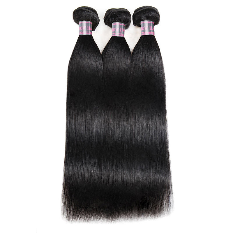 Straight Human Hair Bundles Indian Hair Extensions Ishow 3 Bundles 100%  Remy Human Hair Weave Natural black - IshowVirginHair