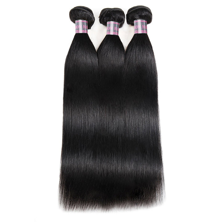 Straight Human Hair Bundles Indian Hair Extensions Ishow 3 Bundles 100%  Remy Human Hair Weave Natural black - IshowVirginHair