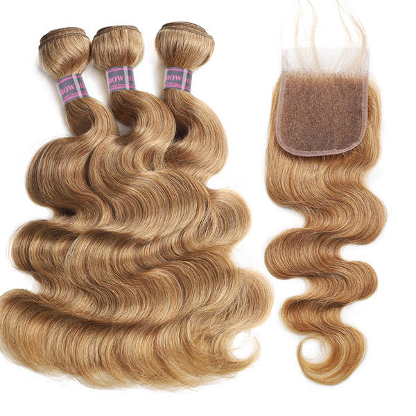 Body Wave Honey Blonde Hair Bundles 3 Bundles With Closure 27# Hair Color