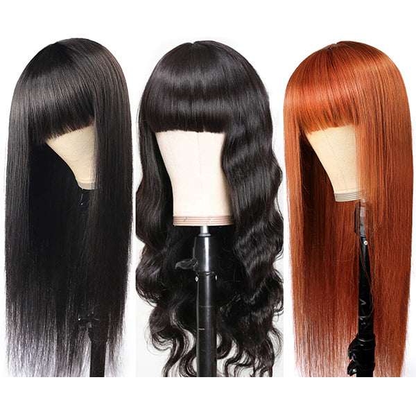 Ishow Beauty New Arrival Machine Made without Lace Wig With Bangs, 100% Human Hair Wigs - IshowHair