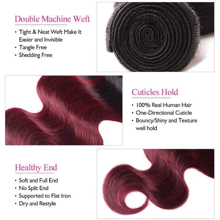 Ishow Virgin Remy Hair Weave 3 Bundles With 4x4 Lace Closure Ombre Body Wave - IshowVirginHair