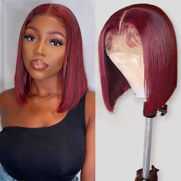 Short Bob Wigs Burgundy Bob Wig Human Hair Straight Lace Front Wigs With Baby Hair