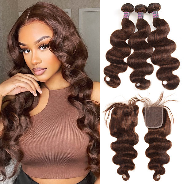 4# Human Hair Bundles With Closure Body Wave Lace Closure With Hair Bundles Brazilian Hair