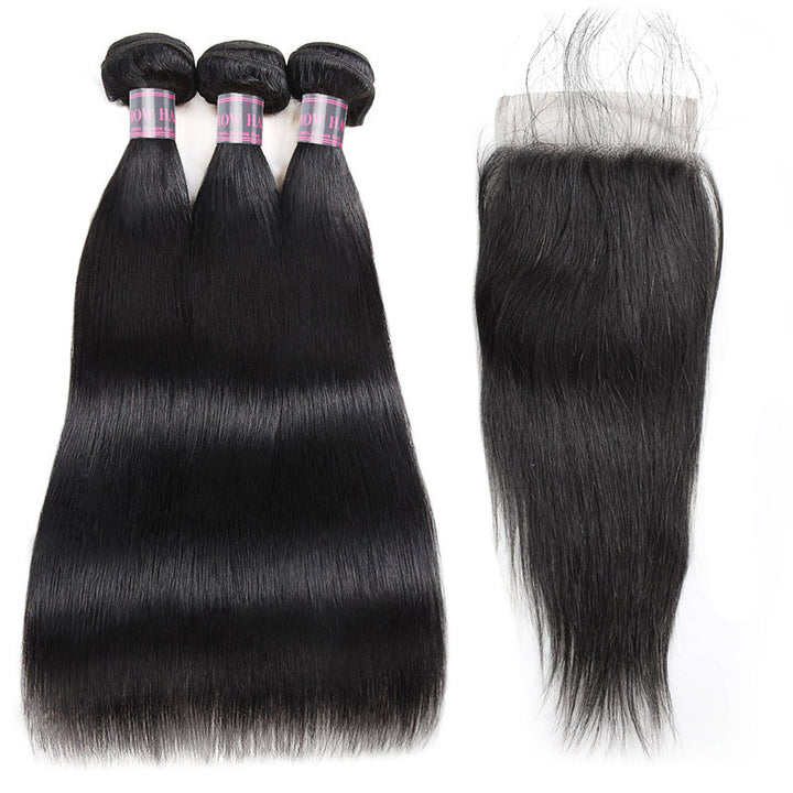 Ishow Hair Virgin Straight Human Hair Weave 3 Bundles With Lace Closure