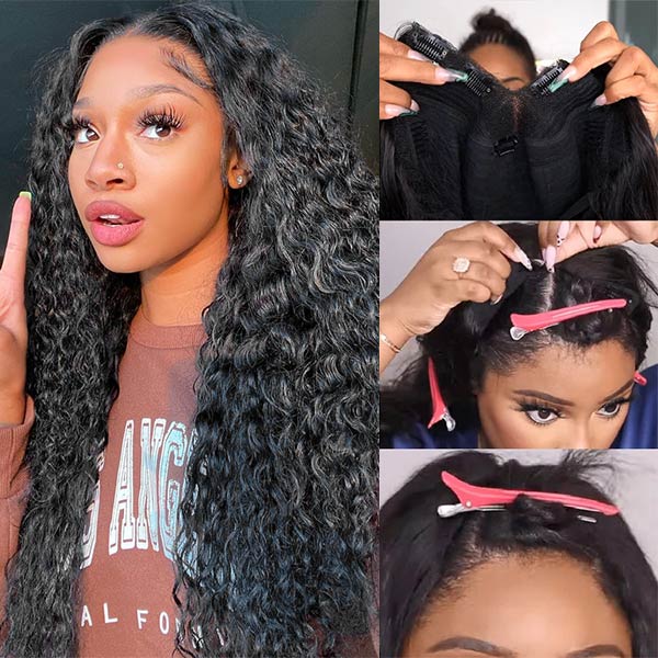 Deep Wave V Part Wig Human Hair Thin Part Wigs For Black Women Free Part 0 Skilled Needed Wigs