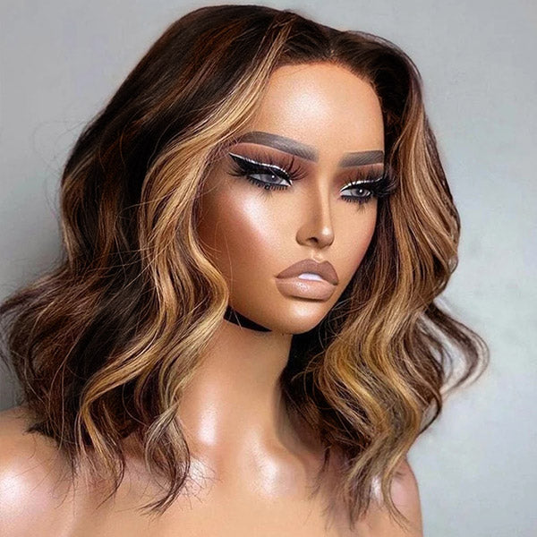 Highlight Blonde Bob Wig With Soft Body Wave Hairstyle On Mannequin