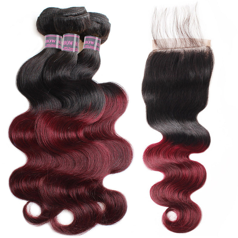 Ishow Virgin Remy Hair Weave 3 Bundles With 4x4 Lace Closure Ombre Body Wave - IshowVirginHair