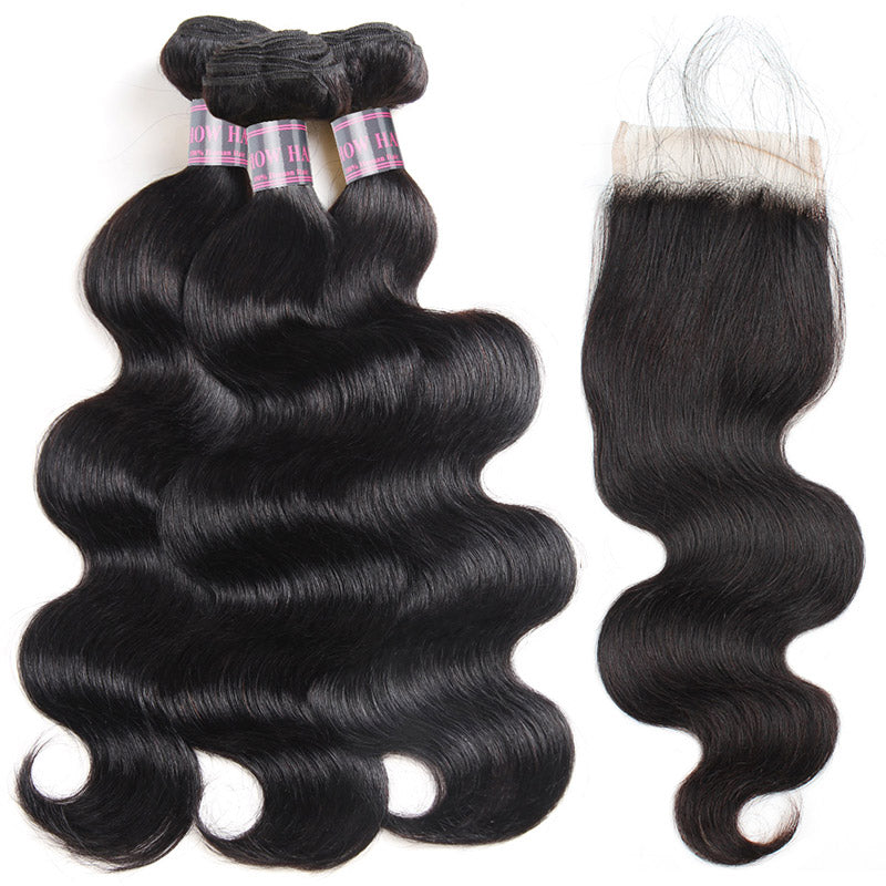 Ishow Hair Body Wave Hair 3 Bundles With Lace Closure Virgin Indian Human Hair