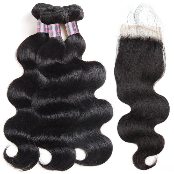 Ishow Hair Body Wave Hair 3 Bundles With Lace Closure Virgin Indian Human Hair