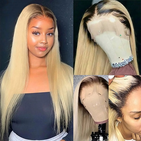 13x4 HD Lace Front Wigs Colored Lace Frontal Wigs Straight Human Hair Wigs 1B/613 Color