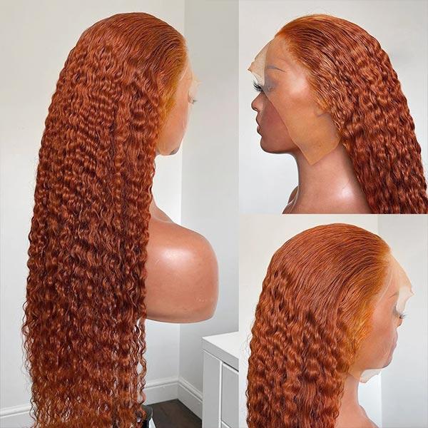 Ginger Orange Curly Lace Front Wig On Mannequin, Showcasing Texture and Style
