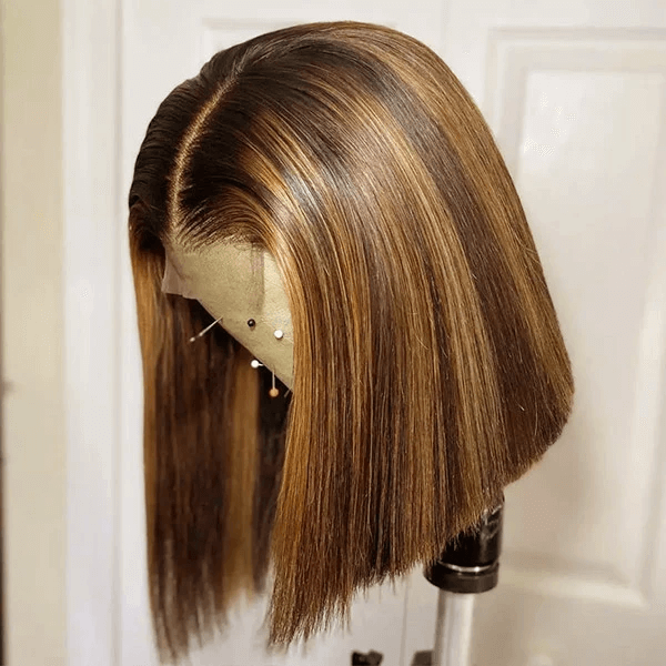 P4/27 Honey Blonde Straight Hair Wigs Short Bob Human Hair Wig with Highlights 4x4 Lace Closure Wig - IshowHair