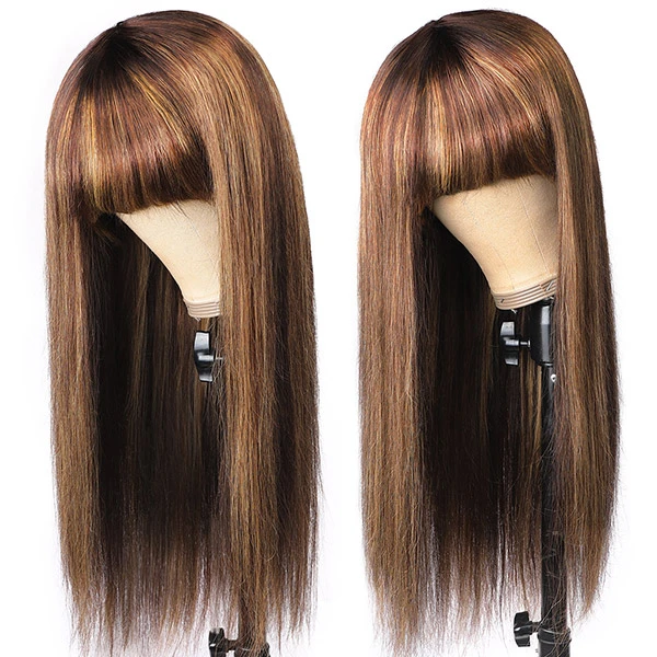 Ishow Beauty P4/27 Honey Blonde Color No Lace Straight Human Hair Wigs With Bangs - IshowHair