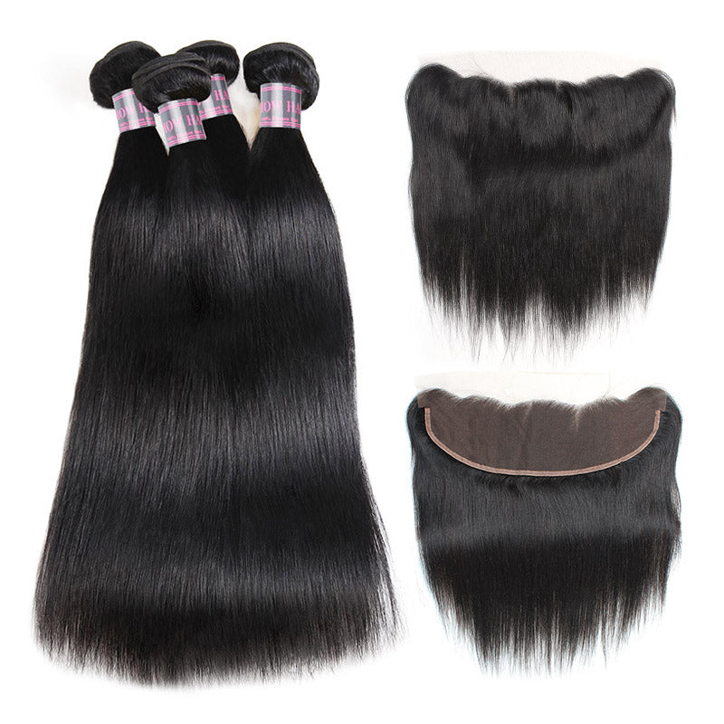 Peruvian Straight Hair Weave 4 Bundles With Ear to Ear Lace Frontal Closure 100% Remy Virgin Human Hair Bundles - IshowVirginHair