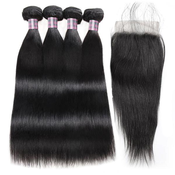 Ishow Hair Virgin Brazilian Straight Hair 4 Bundles With Lace Closure - IshowHair