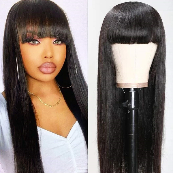 Ishow Beauty New Arrival Machine Made without Lace Wig With Bangs, 100% Human Hair Wigs - IshowHair