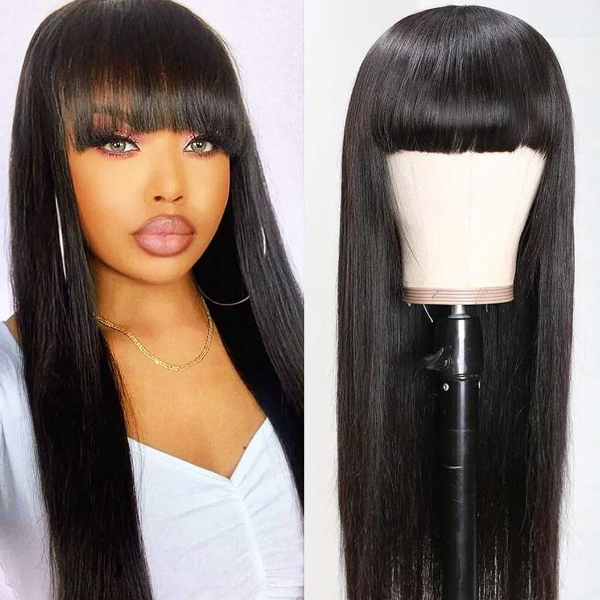 Ishow Beauty Straight Hair Without Lace Human Hair Wig, Unprocessed Machine Made Wig With Bangs - IshowHair