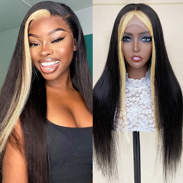 Skunk Stripe Wig Straight HD Lace Front Wigs 180% Density Front Wigs With Highlight Human Hair Wigs