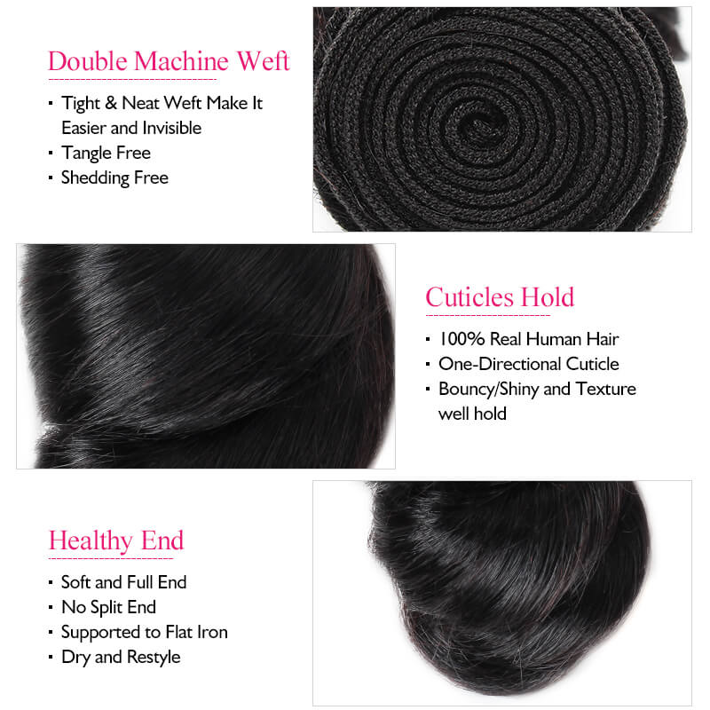 Virgin Malaysian Loose Wave Hair 3 Bundles With 4*4 Lace Closure
