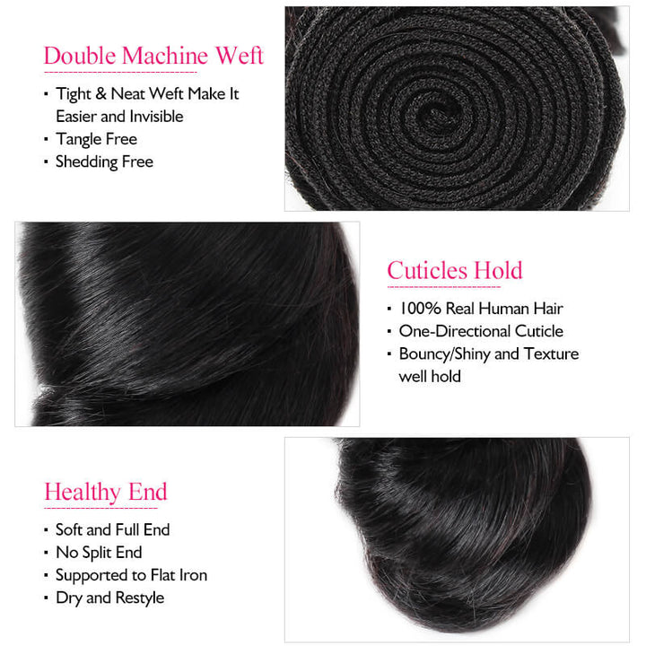 Virgin Malaysian Loose Wave Hair 3 Bundles With 4*4 Lace Closure