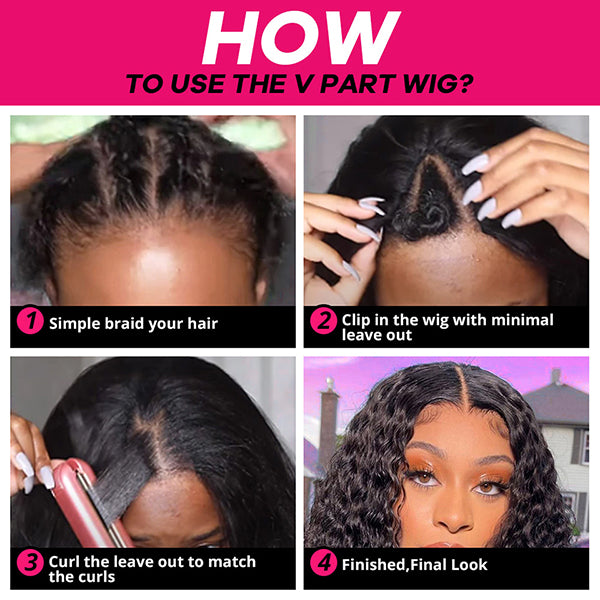 Deep Wave V Part Wig Human Hair Thin Part Wigs For Black Women Free Part 0 Skilled Needed Wigs