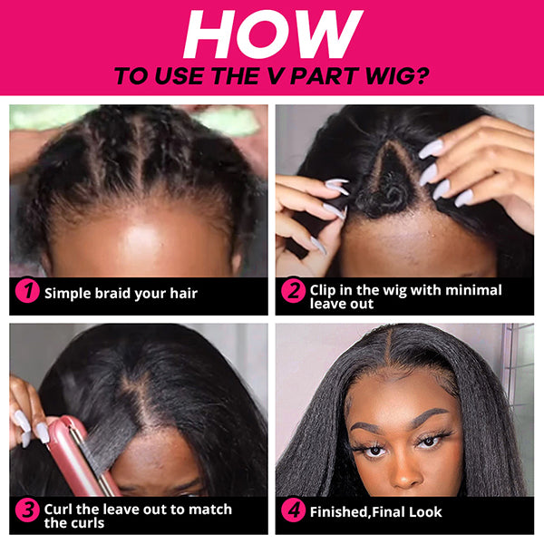 Kinky Straight Human Hair Wigs Thin Part Lace Wigs 150% Density Free Part V Part Lace Wigs