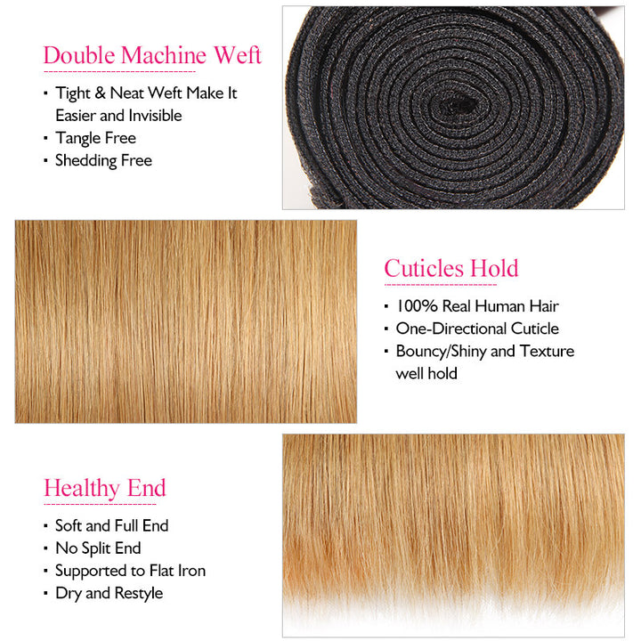 Ishow Ombre 100% Virgin Remy Human Hair Straight 3 Bundles With 4x4 Lace Closure - IshowVirginHair