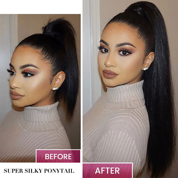 Long Ponytail Extension Straight Human Hair For Black Women 30 Inch Ponytail Around Clip in Ponytail