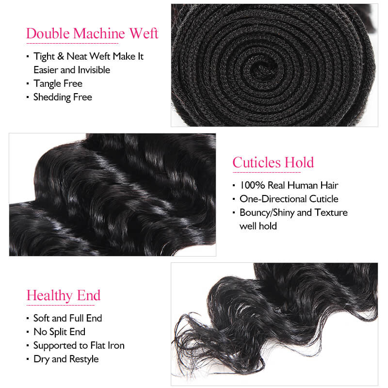 Ishow Brazilian Deep Wave Hair 3 Bundles with 4*4 Lace Closure