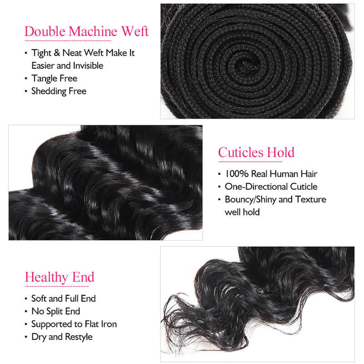 Ishow Brazilian Deep Wave Hair 3 Bundles with 4*4 Lace Closure