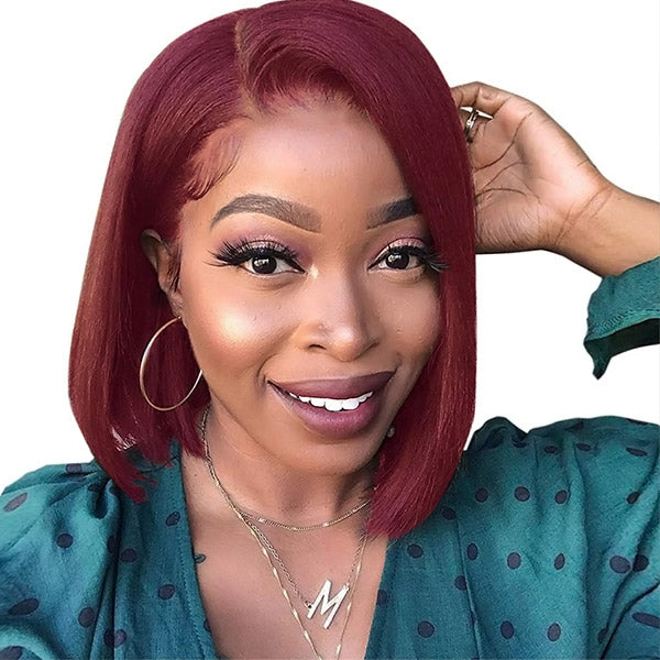 Short Bob Wigs Burgundy Bob Wig Human Hair Straight Lace Front Wigs With Baby Hair