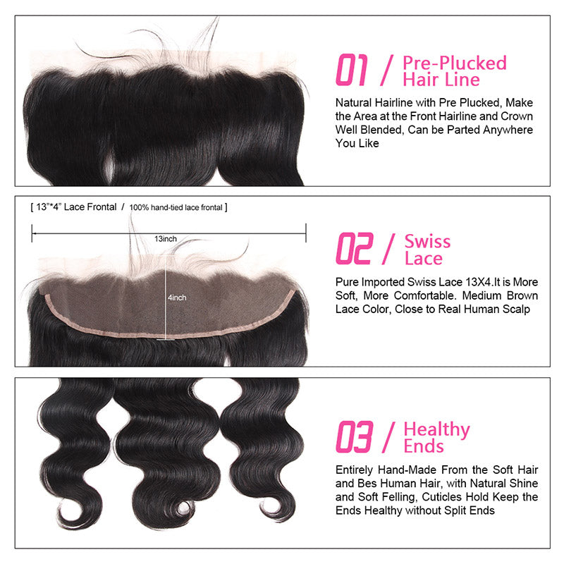 Virgin Human Hair Body Wave 13*4 Ear to Ear Lace Frontal Pre Plucked with Baby Hair - IshowHair
