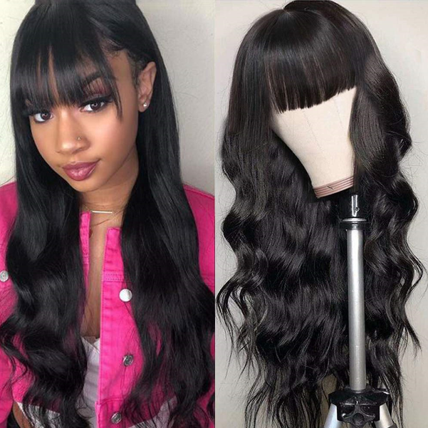 Ishow Beauty New Arrival Machine Made without Lace Wig With Bangs, 100% Human Hair Wigs - IshowHair