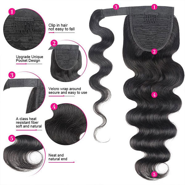Weave Ponytail Wrap Around Ponytail Extension Body Wave Black Ponytail Hair Extension Virgin Human Hair