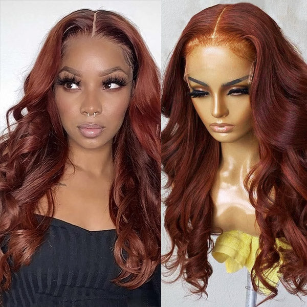 Auburn Wigs Human Hair 13x4 HD Lace Front Wigs Reddish Brown Color 30 Inch Body Wave Transparent Lace Wigs