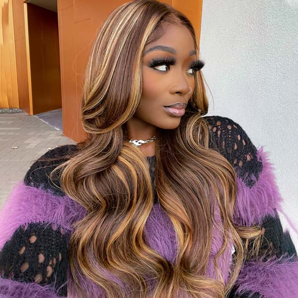 Balayage Highlight Wigs Body Wave 13X4 Lace Front Wigs HD Frontal Lace Wigs