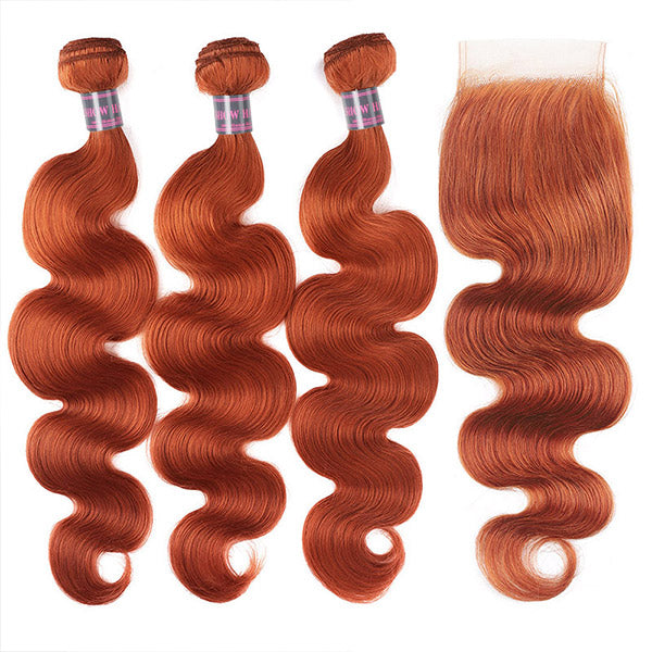 Orange Bundles with Closure Brazilian Body Wave Human Hair 3 Bundles With Lace Closure