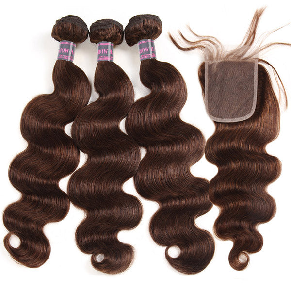 4# Human Hair Bundles With Closure Body Wave Lace Closure With Hair Bundles Brazilian Hair