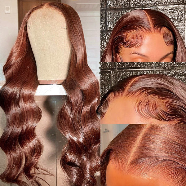 Auburn Wigs Human Hair 13x4 HD Lace Front Wigs Reddish Brown Color 30 Inch Body Wave Transparent Lace Wigs