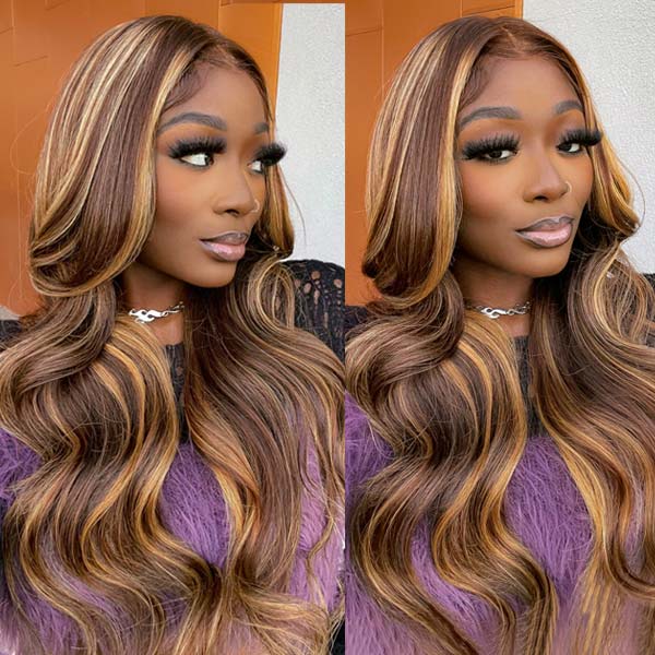 Balayage Highlight Wigs Body Wave 13X4 Lace Front Wigs HD Frontal Lace Wigs