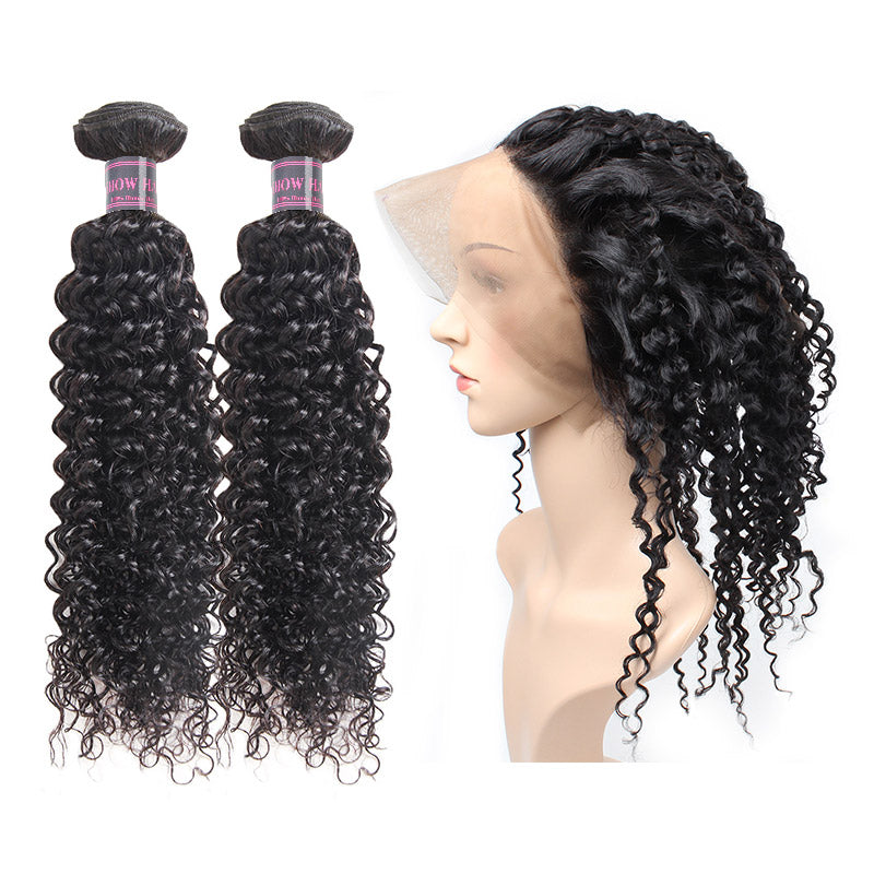 Curly Hair Weave 2 Bundles with 360 Lace Frontal Ishow Human Hair Extensions