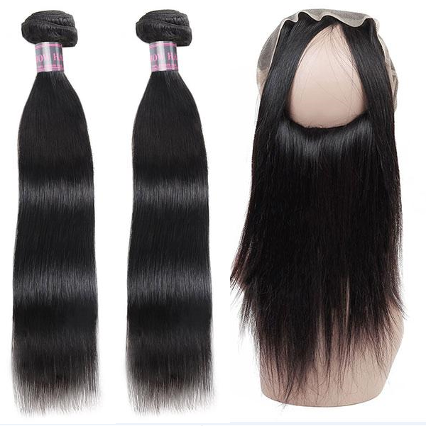 Straight Virgin Human Hair 2 Bundles with 360 Lace Frontal Closure - IshowHair