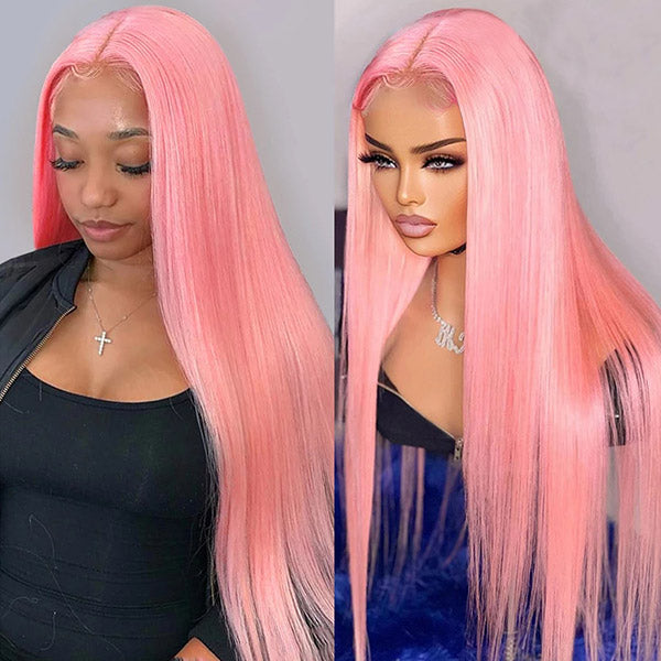 Pink Wig Human Hair Straight HD Lace Front Wigs With Baby Hair 250% Density Colored Wigs