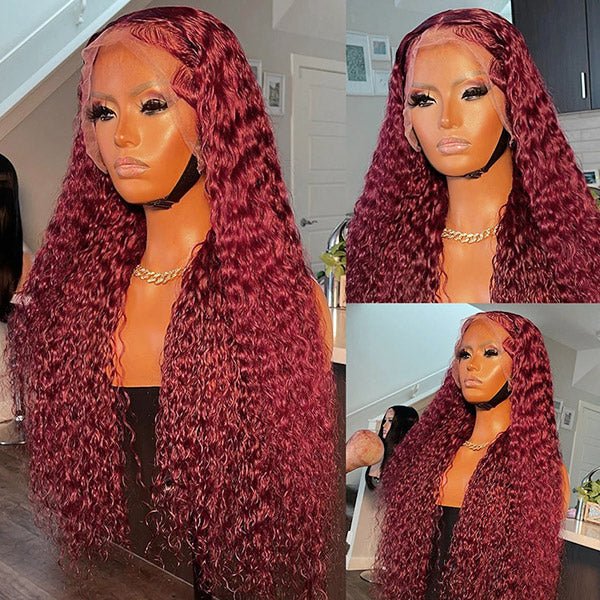 Products 99J Burgundy Lace Wig Curly 13x4 Frontal Lace Wigs Pre Plucked Human Hair Wigs
